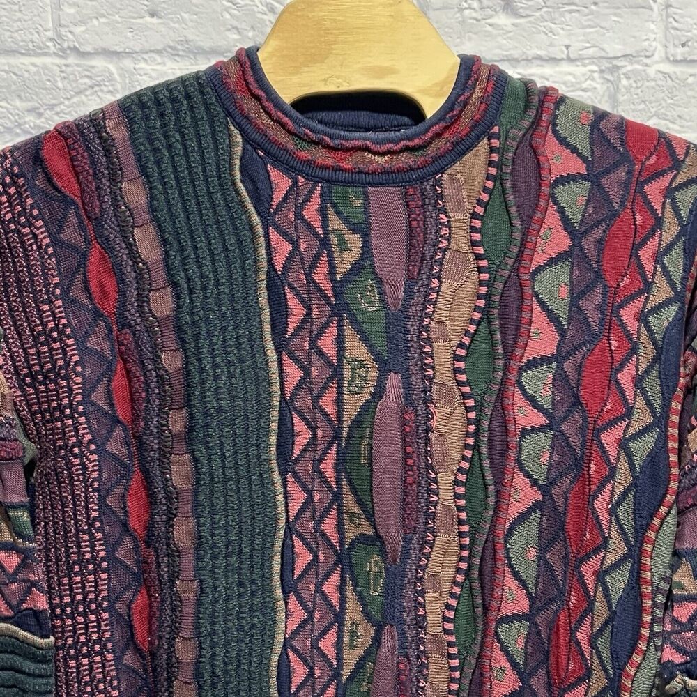 Vintage Tundra Men Multicolor Canada Coogi Style 3D‎ Textured Knit Sweater Large